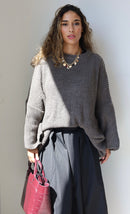Taupe Oversized Knit Sweater – Wide Sleeves