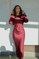 Wine- Satin Jewellery dress