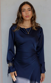 Blue - Satin jewellery Dress