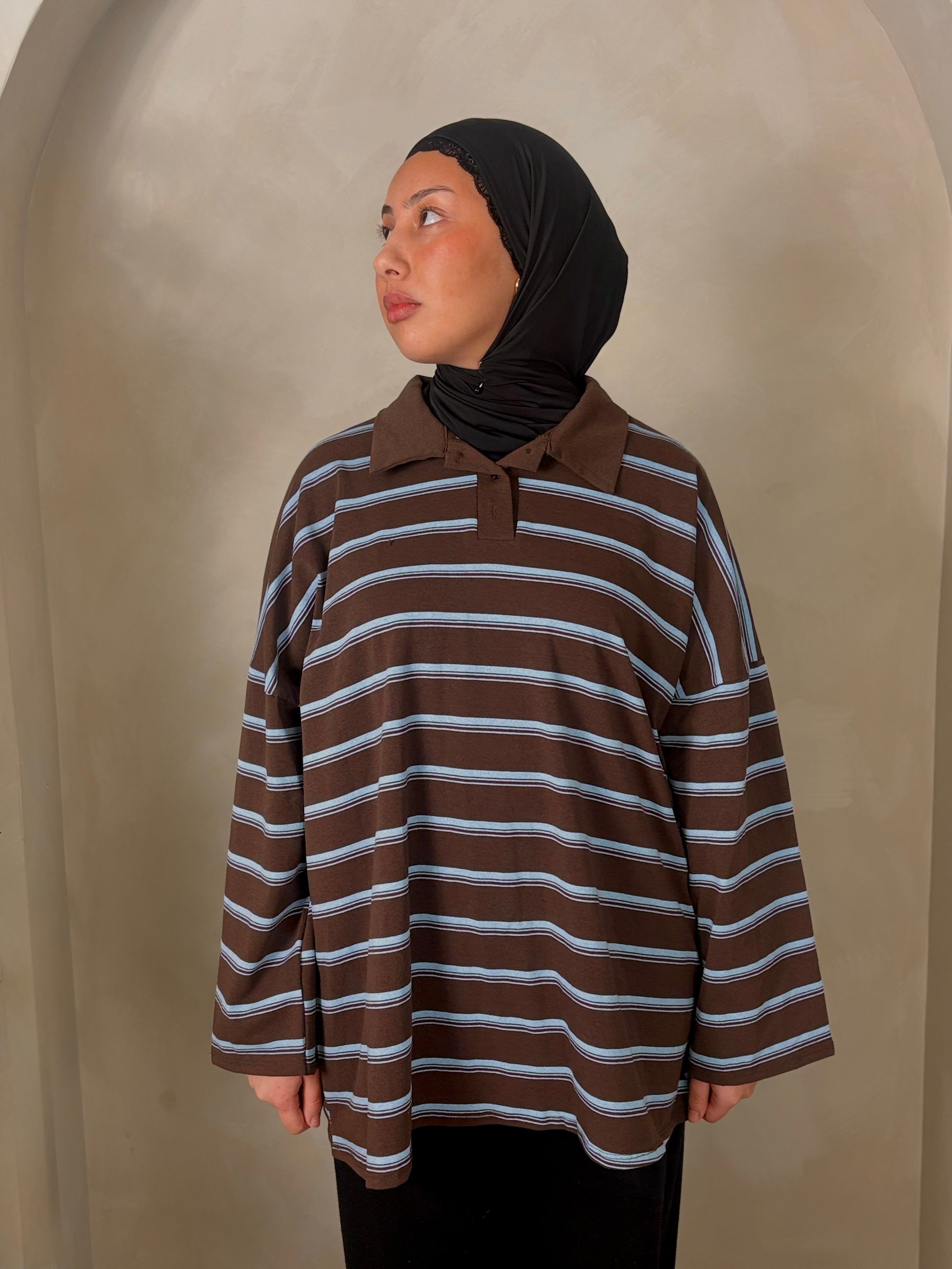 Blue - Striped polo shirt